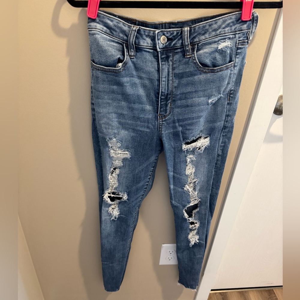 American Eagle Blue Skinny Distressed Jeans